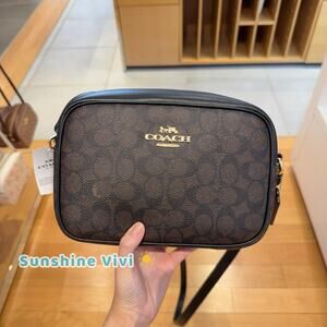 NWT Coach Jamie Signature Coated Canvas Leather Camera Bag CZ186 Walnut black